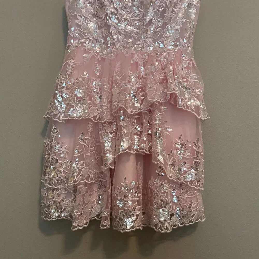 JJ'S HOUSE,  Size 0, short, LIGHT PINK, SEQUIN, HOMECOMING, PRINCESS DRESS - Picture 3 of 15